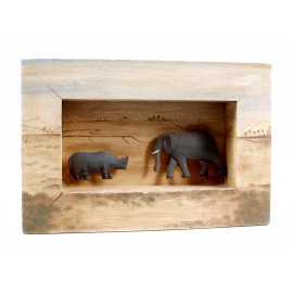 CADRE AVEC RHINO ET ELEPHANT