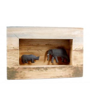 CADRE AVEC RHINO ET ELEPHANT