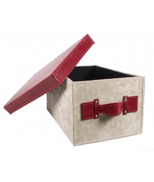 BOITE DE RANGEMENT DVD CUIR ROUGE/DAIM SABLE 