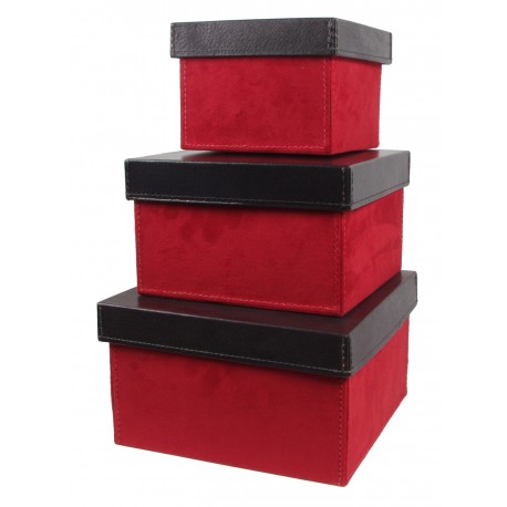 SET DE 3 BOITES CUIR/ROUGE